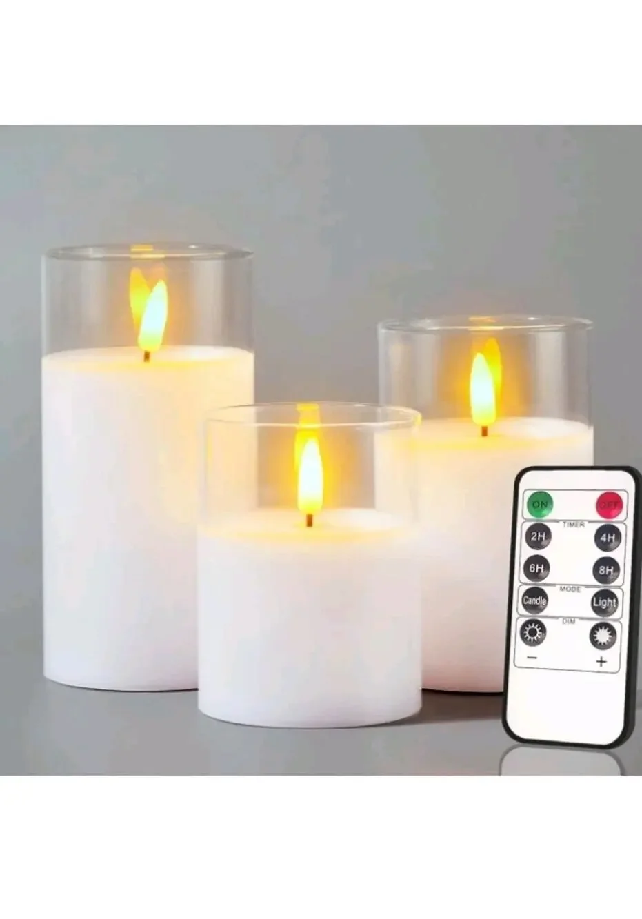 Glass Battery Operated LED Pillar Flameless Candles With10-Key Remote and Timer,